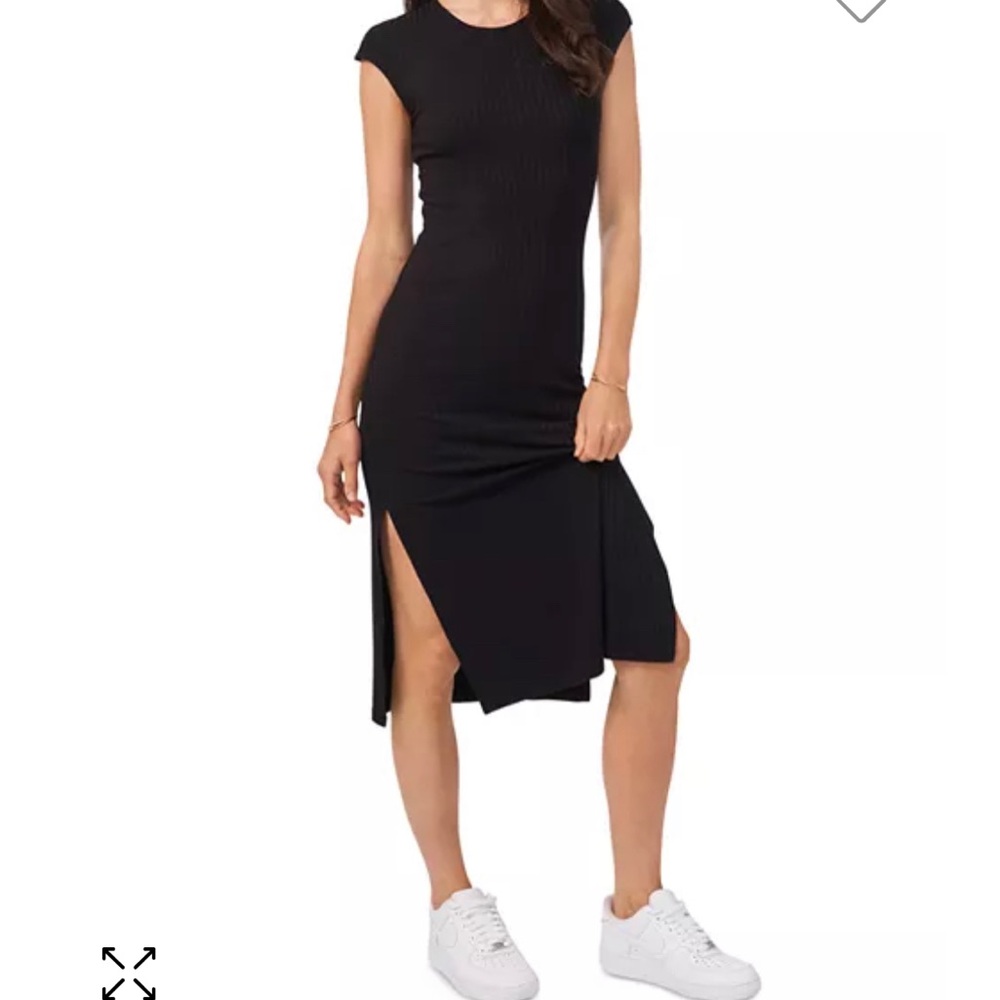 Cap sleeve black midi dress by 1.State